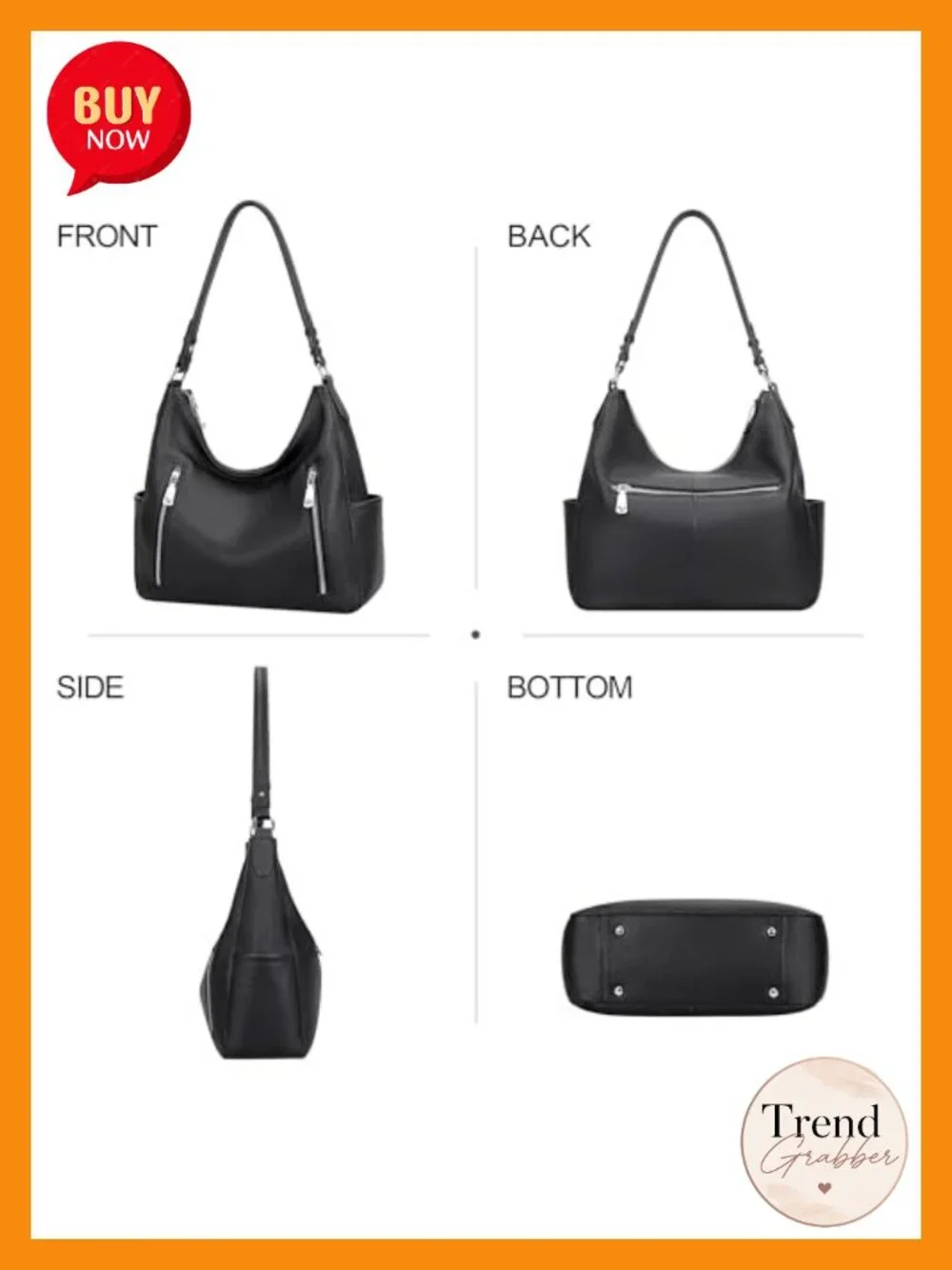 Genuine Leather Hobo Shoulder Bag Crossbody with Pockets